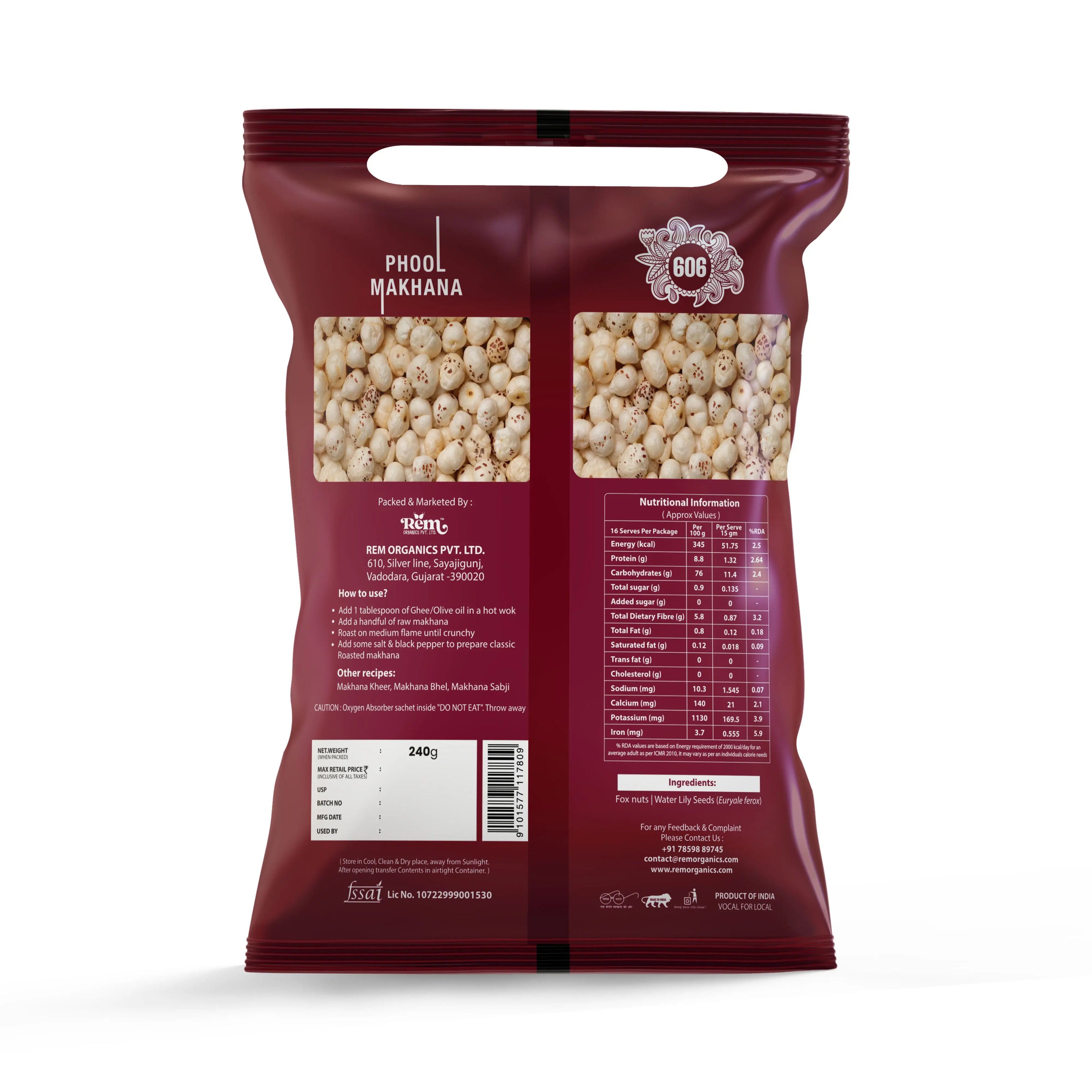 606 Phool Makhana (Fox Nuts) – Premium Quality | 240g Rem Organics - Premium Makhana (Fox Nuts) Online | 100% Natural Healthy Snacks