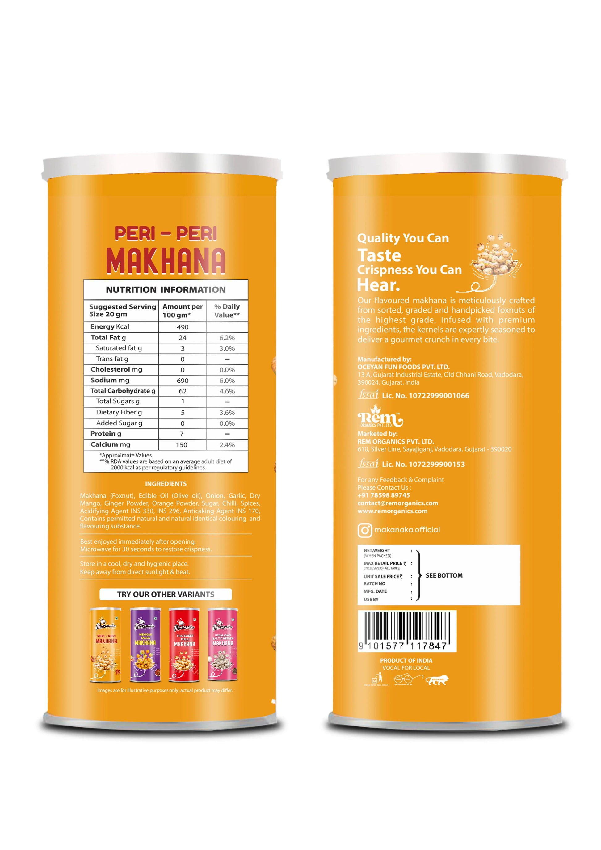 Makanaka Peri-Peri Makhana Rem Organics - Premium Makhana (Fox Nuts) Online | 100% Natural Healthy Snacks